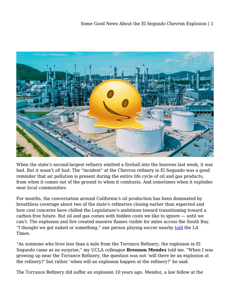 Some Good News About The El Segundo Chevron Explosion | PDF | Chevron ...