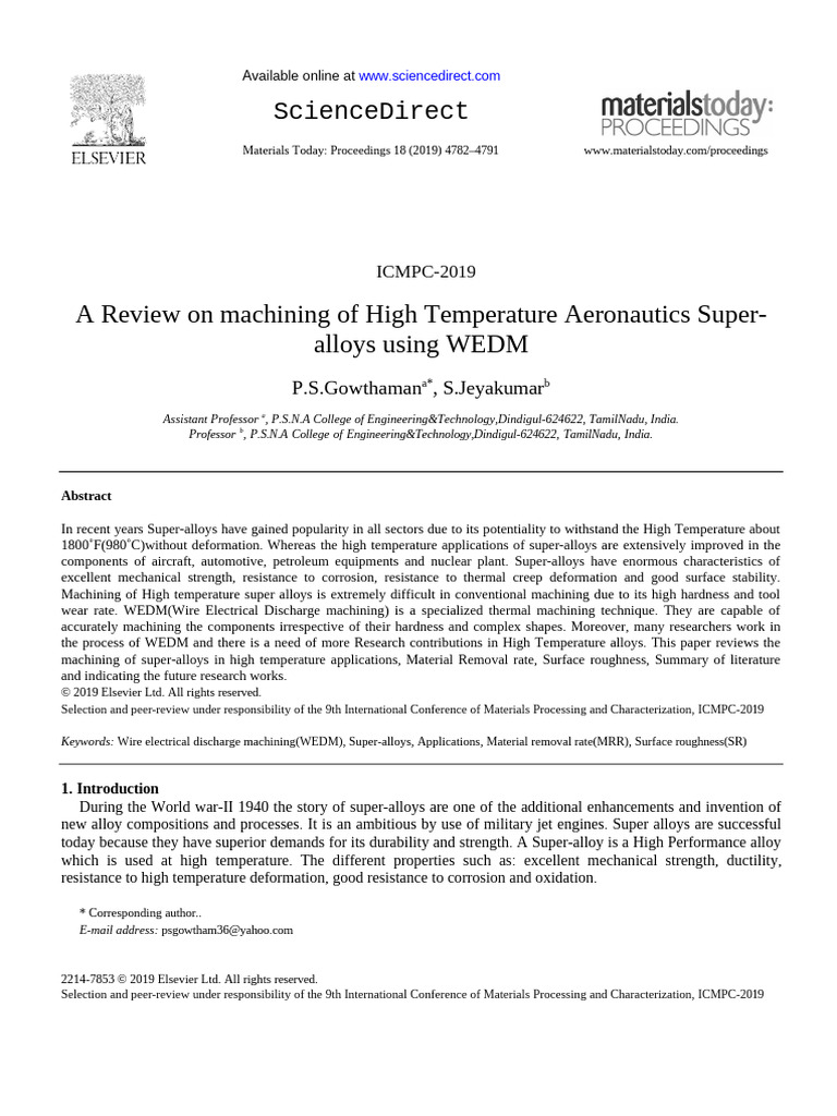 WEDM Machining of High-Temperature Super-Alloys | PDF | Physical ...