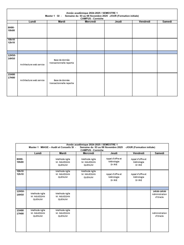 Emploi du temps Master 2024-2025 | PDF | Données | Recherche d'information