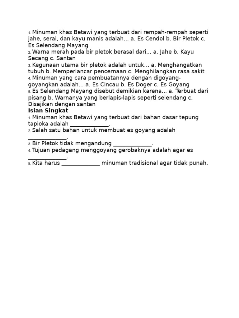 Minuman Tradisional Khas Betawi | PDF
