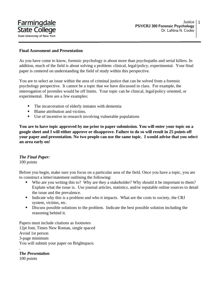 Forensic Psychology Final Project Guide | PDF | Psychology | Microsoft ...