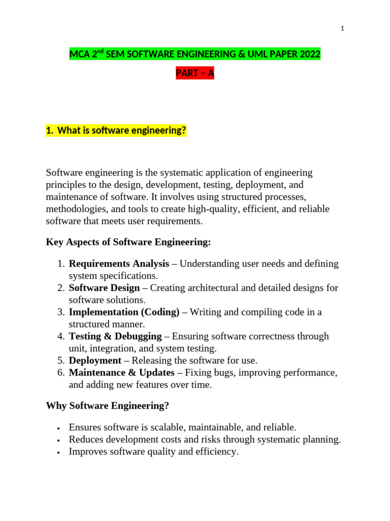 Software Engineering Concepts and UML | PDF | Software Testing ...