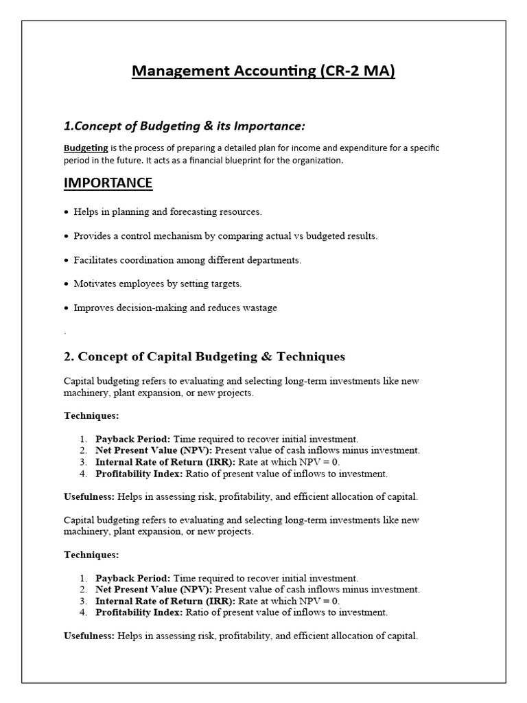 Key Concepts in Management Accounting | PDF | Capital Budgeting | Net ...