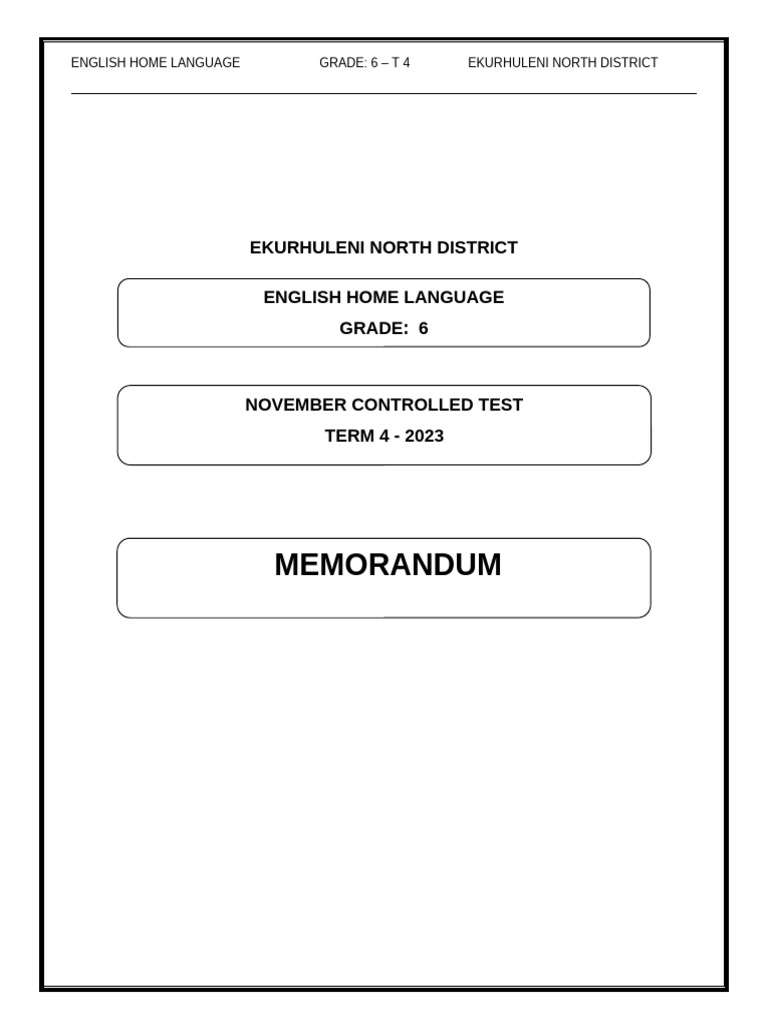 ENG HL Grade 6 Memo Nov 2023 | PDF | Human Communication
