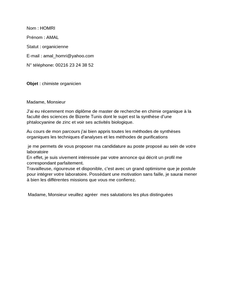 Candidature d'Amal Homri en chimie organique | PDF