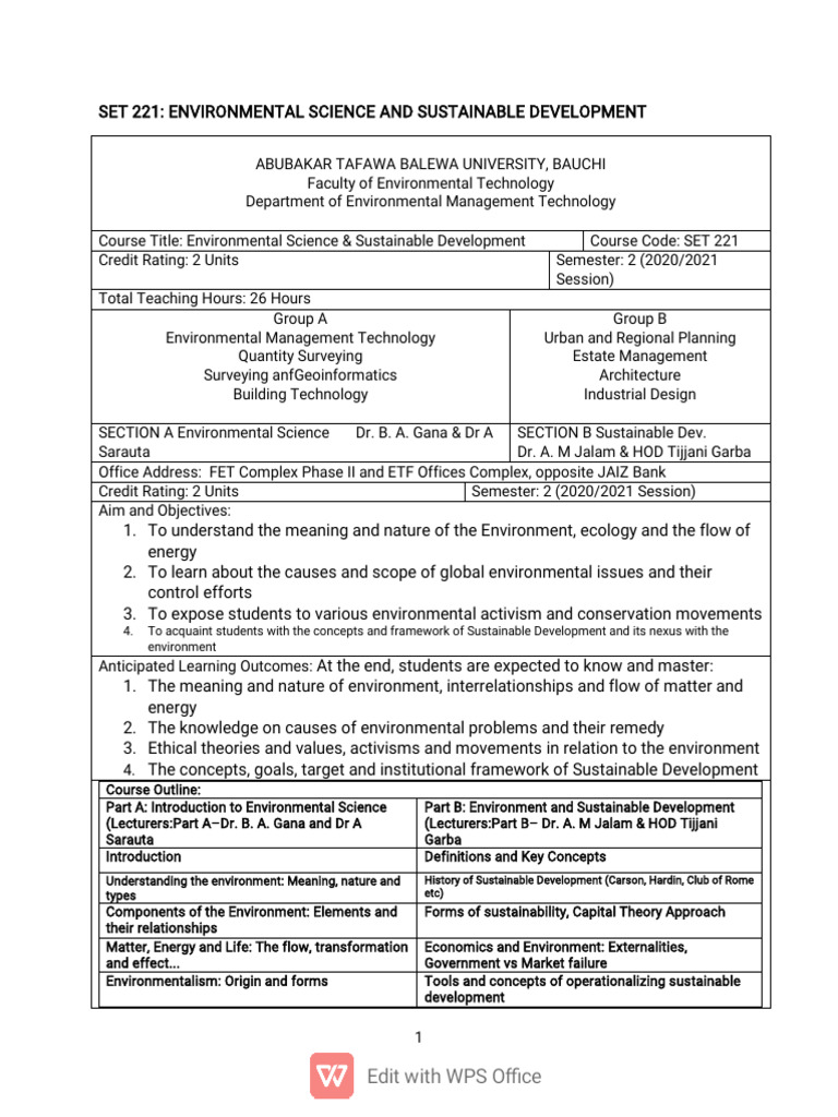 SET 221 PART 1 LECTURE NOTES DR B A Gana | PDF | Food Web | Atmosphere