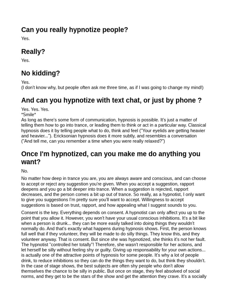 Hynosis FAQ | PDF | Hypnosis | Mind
