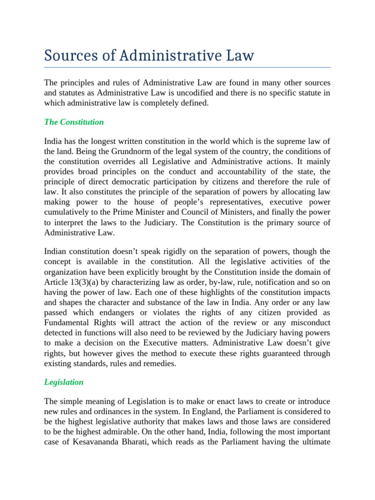 Sources of Administrative Law | PDF | Administrative Law | Constitution