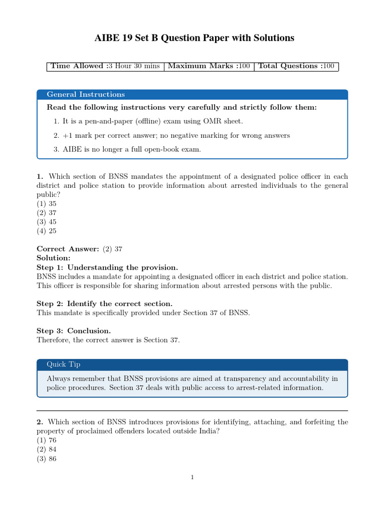 AIBE 19 Set B Question Paper & Solutions | PDF | Mediation ...