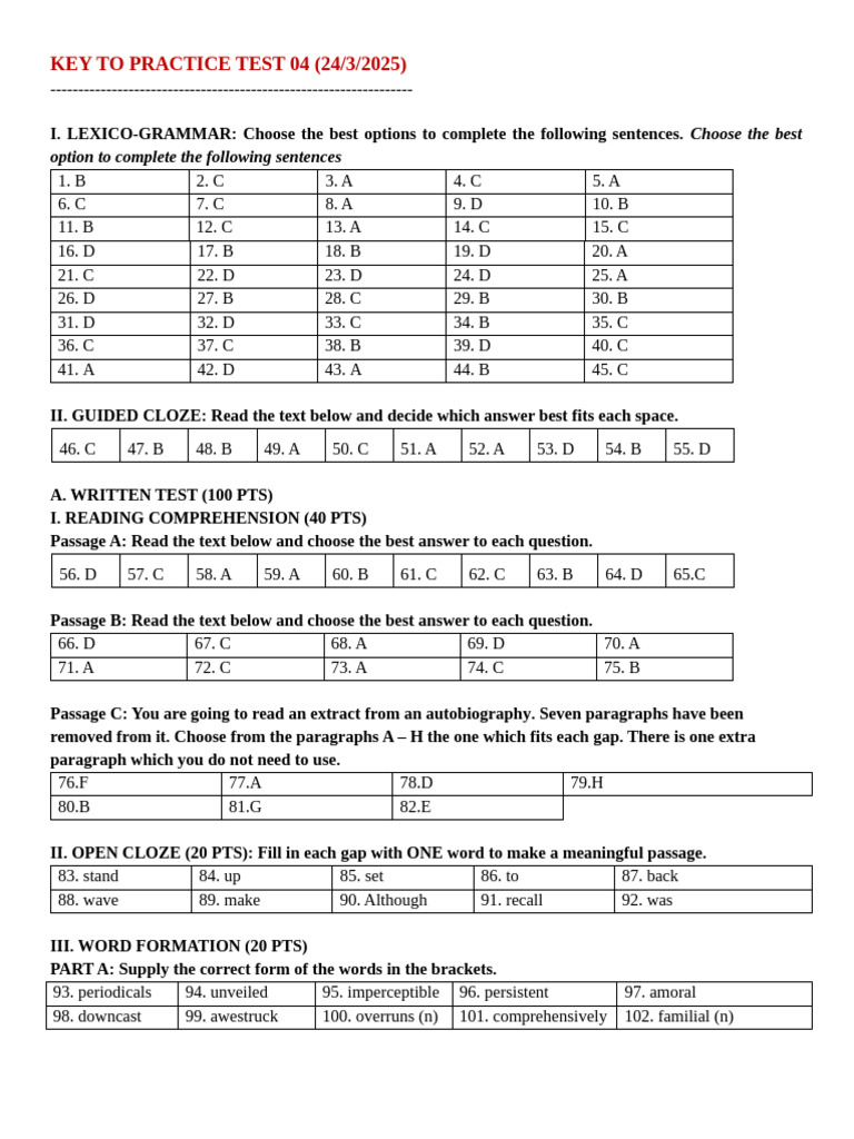 Practice Test 04 Answer Key | PDF | Chess Theory | Chess