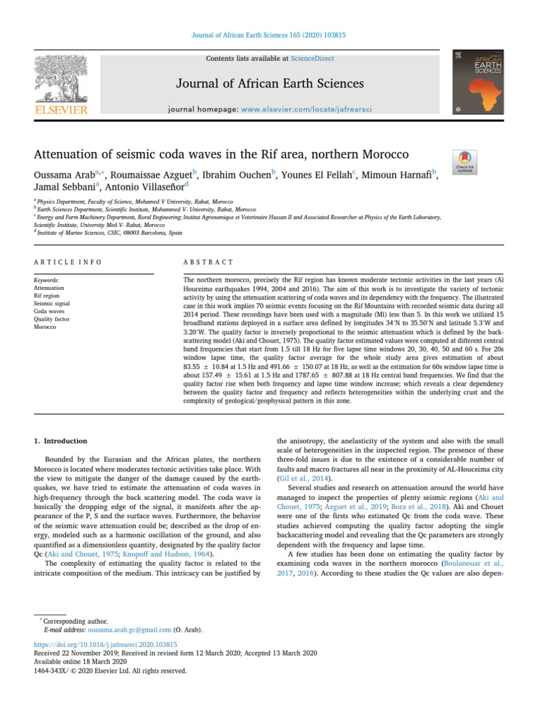 Seismic Coda Wave Attenuation in Rif, Morocco | PDF | Seismology ...