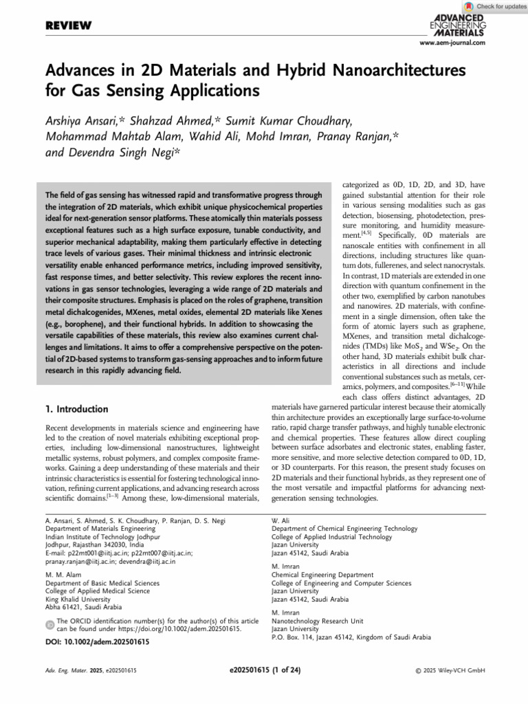 Advances in 2D Materials and Hybrid Nanoarchitectures For Gas Sensing ...