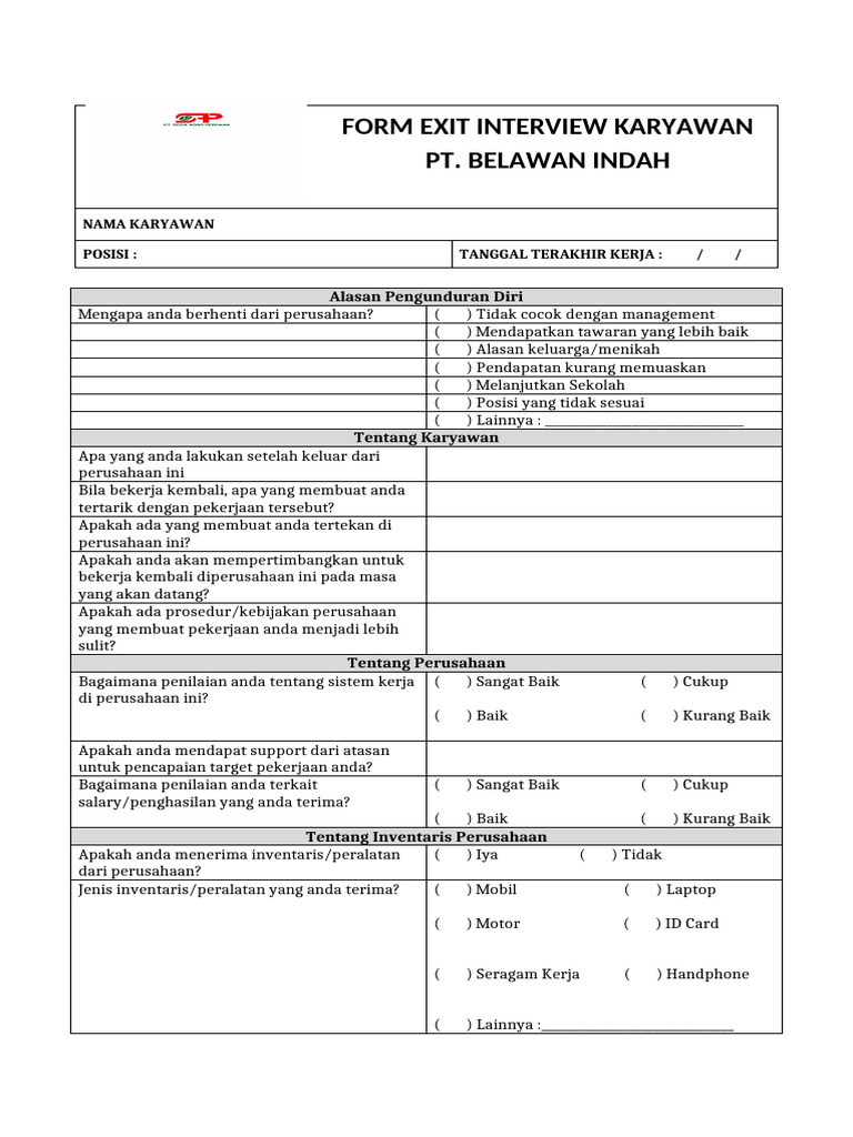 Formulir Exit Interview Karyawan | PDF