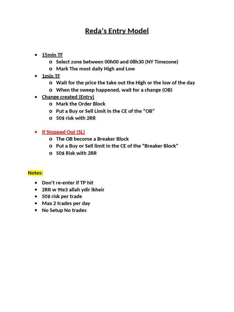 Reda's Trading Entry Strategy Guide | PDF