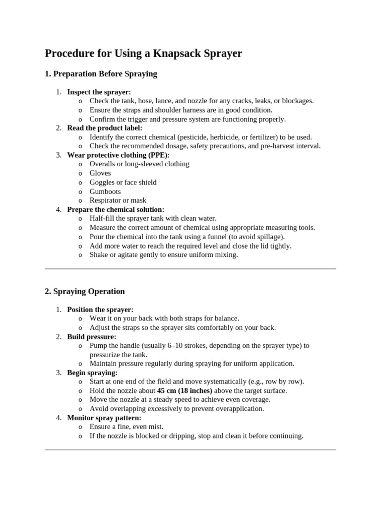 Knapsack Sprayer Usage Guide | PDF | Personal Protective Equipment