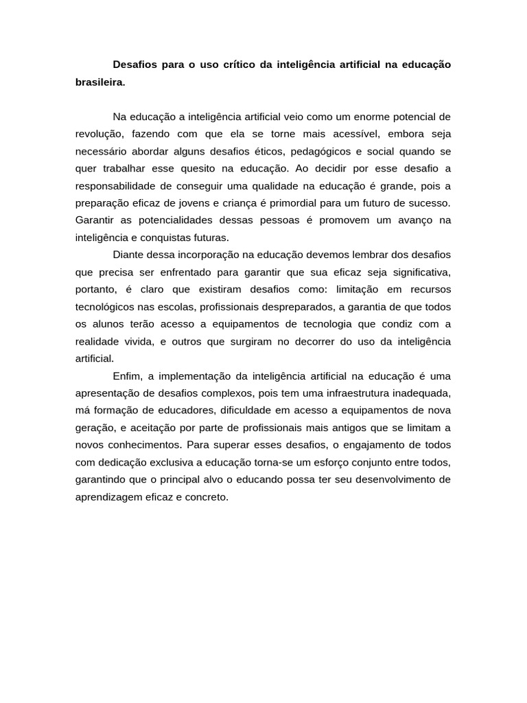 Desafios da IA na Educação Brasileira | PDF