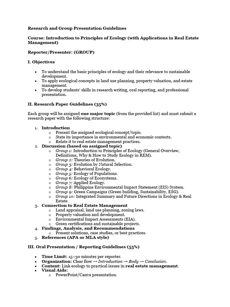 Research and Group Presentation Guidelines - Group 1-10 | PDF ...