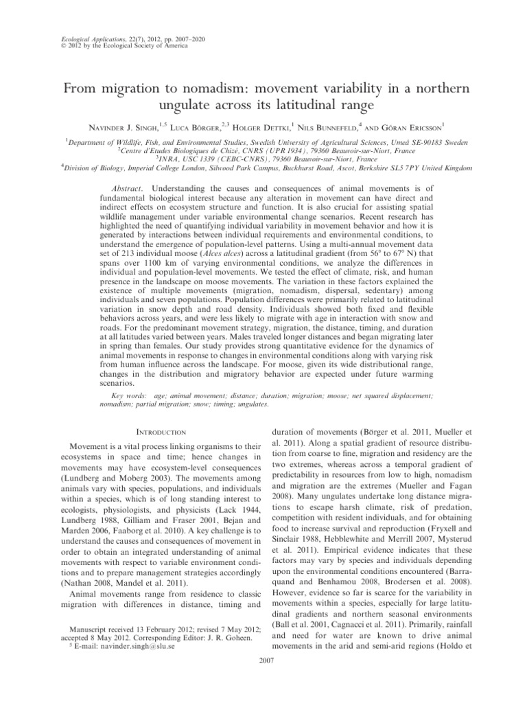 Moose Movement Variability Across Latitudes | PDF | Bird Migration ...