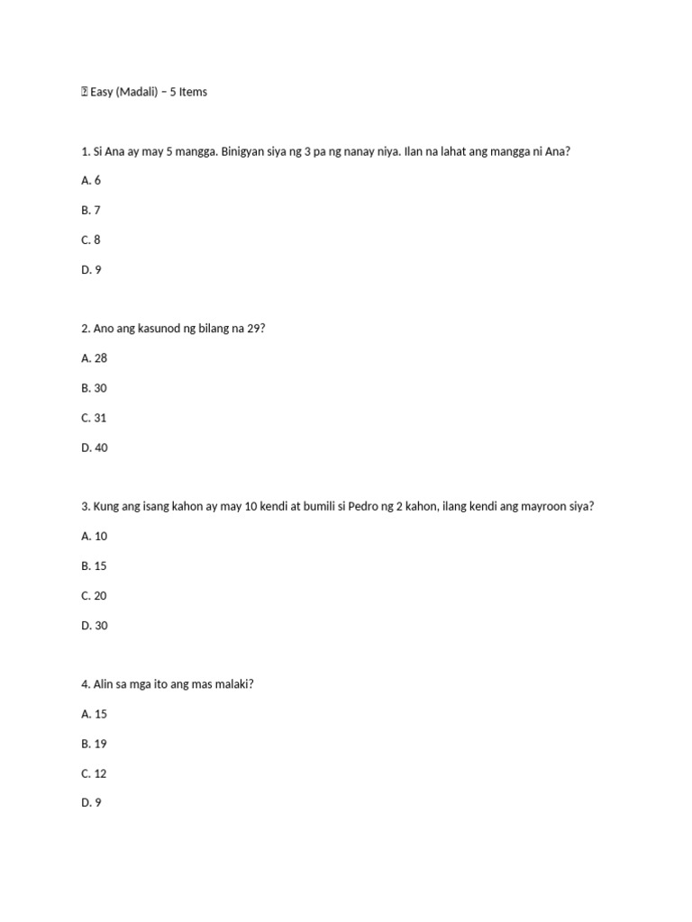 Quiz Bee, Math | PDF