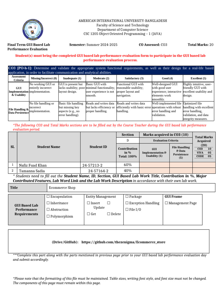 GUI Lab Evaluation for Java Programming | PDF | Usability | Graphical ...