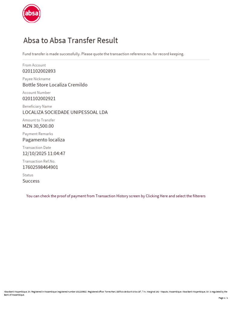 Successful Absa Fund Transfer Details | PDF