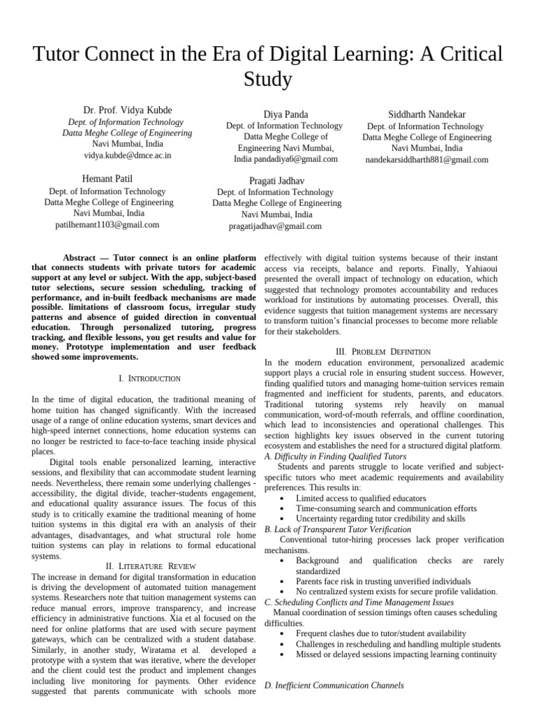 Tutor Connect: Revolutionizing Learning | PDF | Usability | Databases