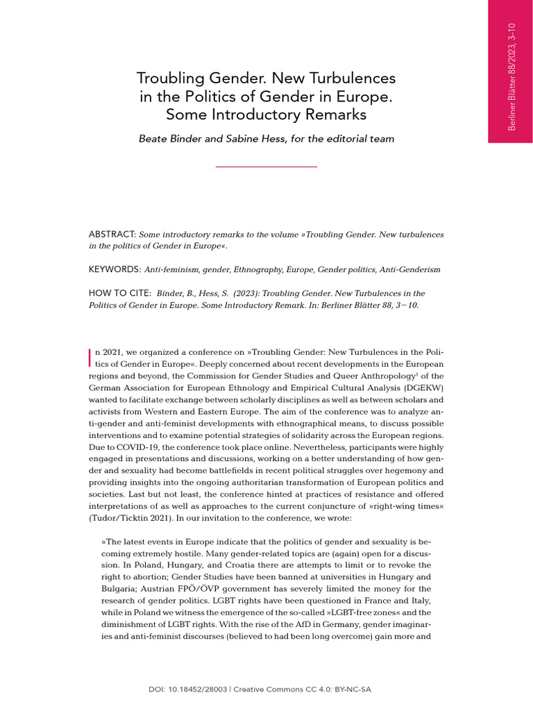 Troubling Gender in European Politics | PDF | Feminism | Gender Studies