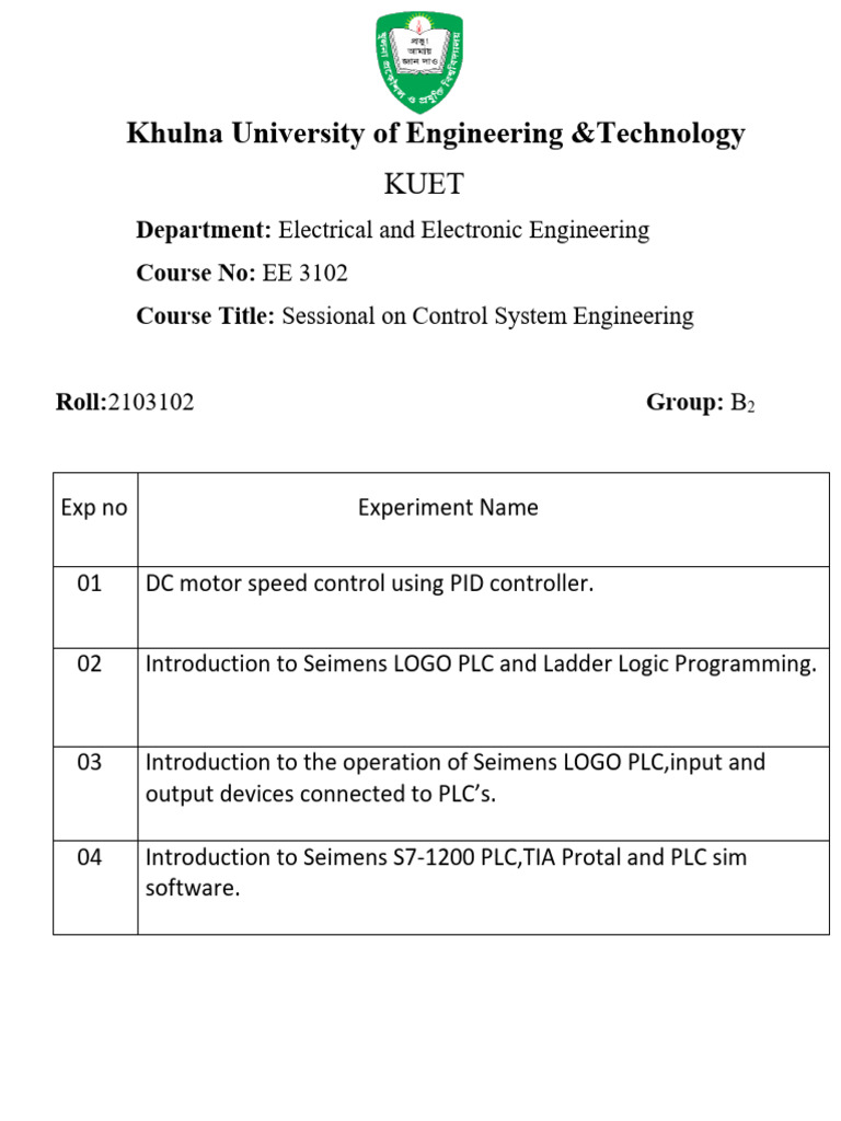 Control Systems Lab Experiments at KUET | PDF