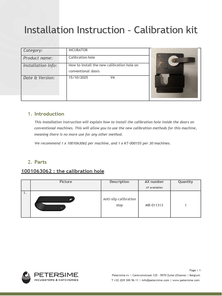 Petersime Incubator Calibration Guide | PDF | Calibration
