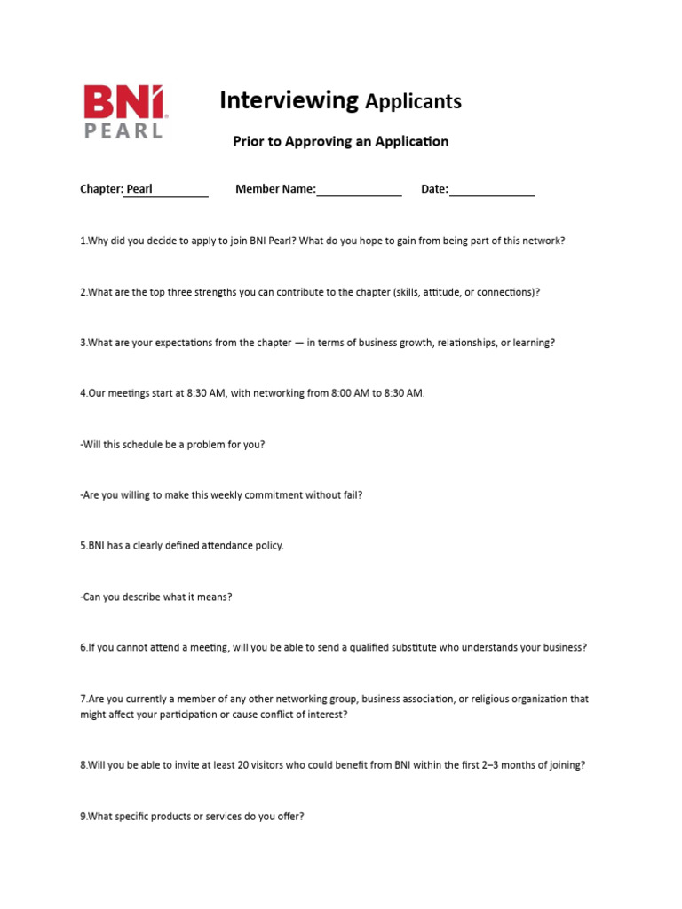 BNI Pearl New Member Interview Guide | PDF | Chess Theory | Chess