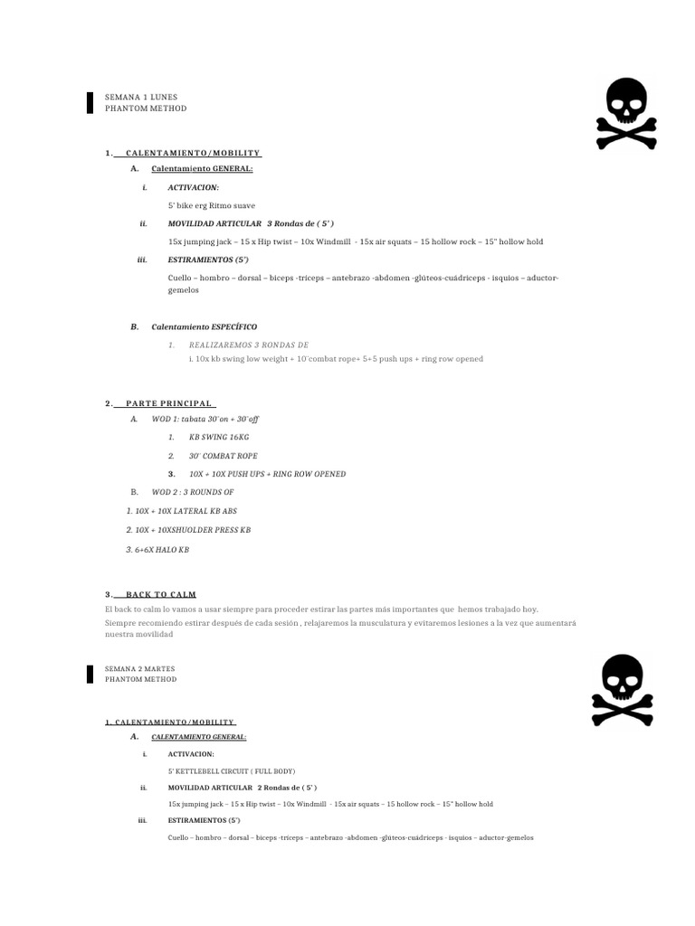 Plan de Entrenamiento Phantom Method | PDF | Entrenamiento con pesas ...