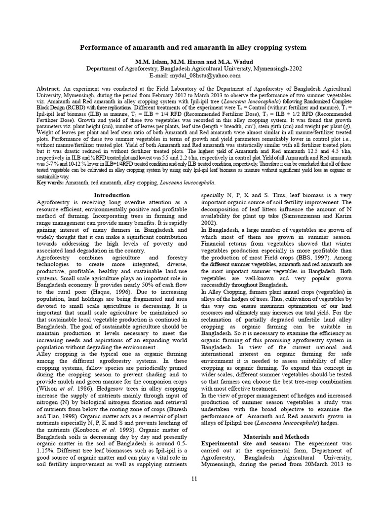 Performance of Amaranth and Red Amaranth in Alley Cropping System MM ...