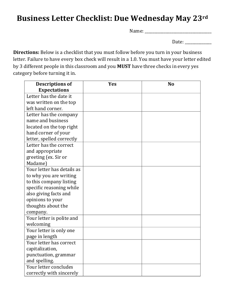 Business Letter Checklist PDF