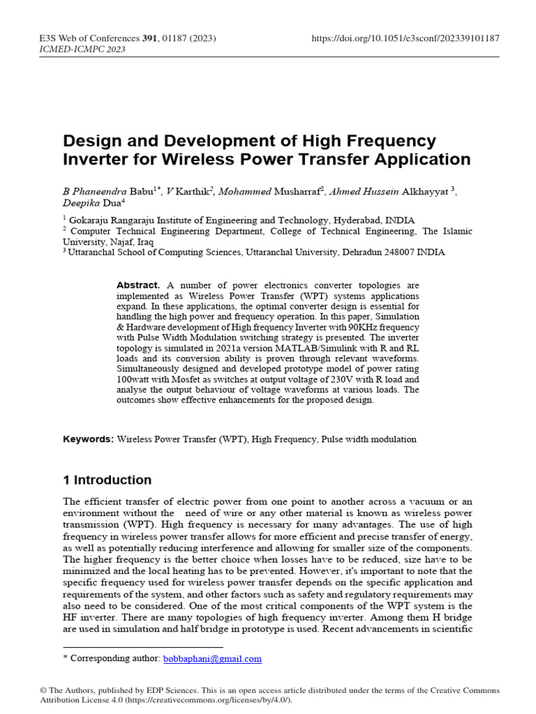 High Frequency Inverter for WPT Design | PDF | Power Inverter ...