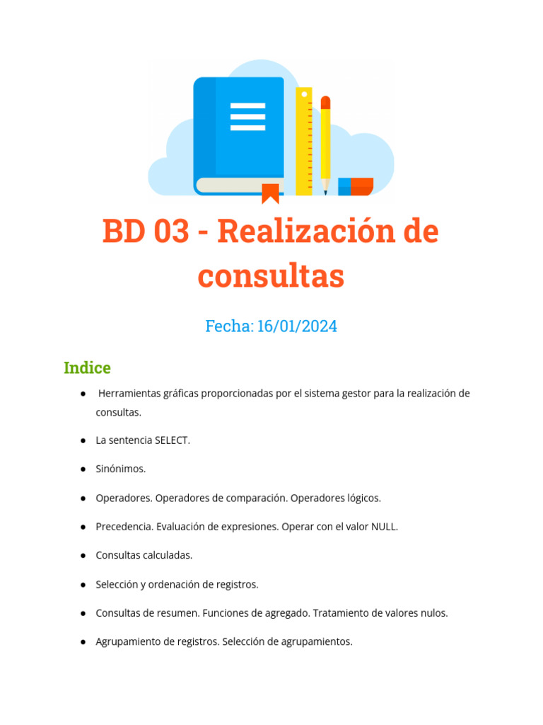BD 03 - Realización de Consultas | PDF | SQL | Servidor SQL de Microsoft