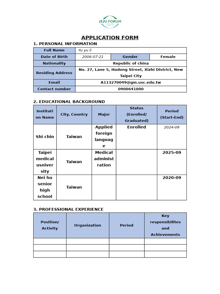 Application Form for Youth Program | PDF