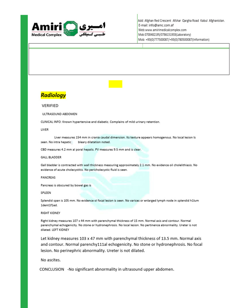 Ultrasound and Angiogram Report Summary | PDF | Chronic Kidney Disease ...