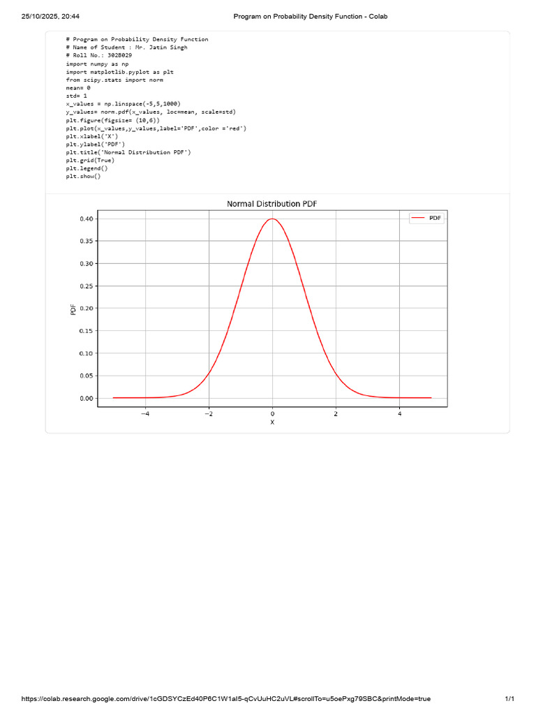 Probability Density Function Program | PDF