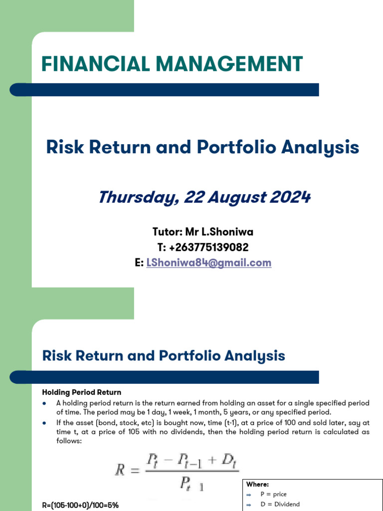 Financial Management - Risk and Return - Lecture 1 | PDF | Financial ...
