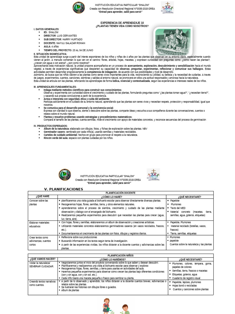 Aprendizaje sobre Plantas en Jardín Infantil | PDF | Aprendizaje ...