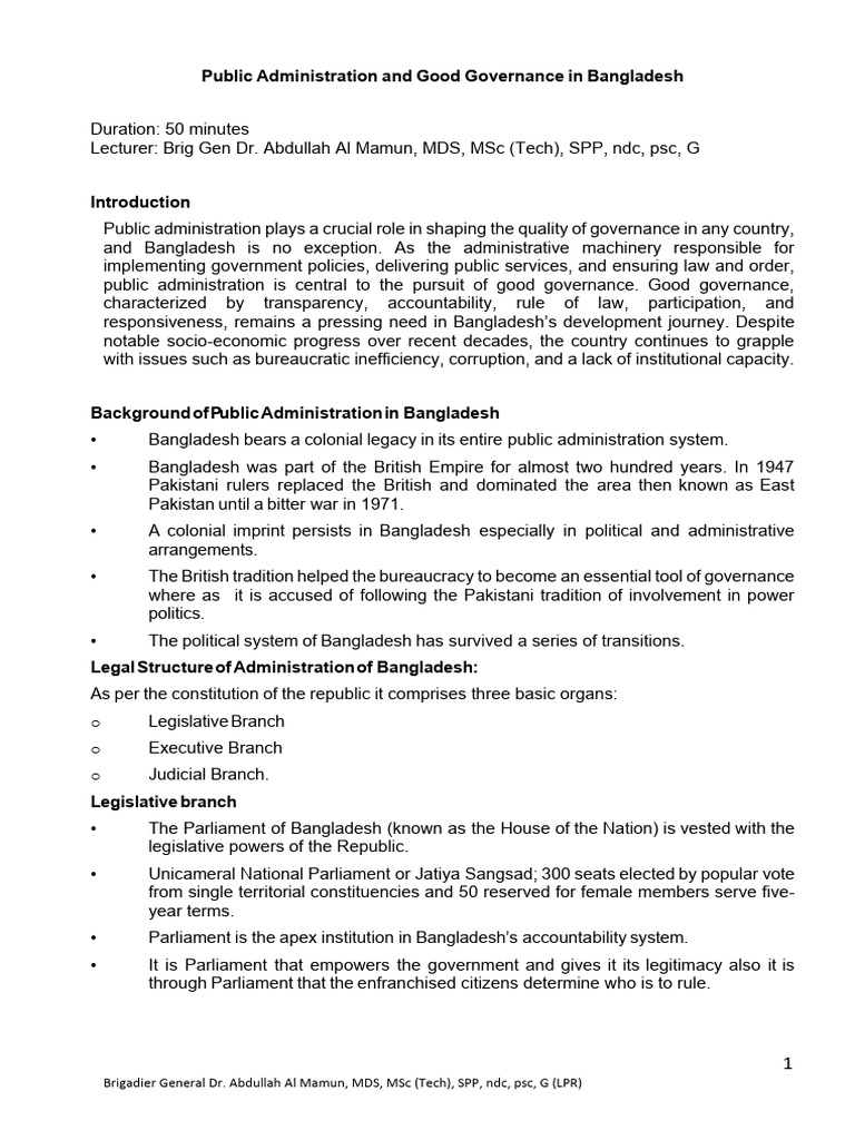 Final 09-09-25 Public Administration and Good Governance in Bangladesh ...