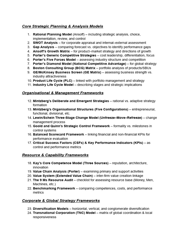 Core Models & Frameworks | PDF | Strategic Management | Business