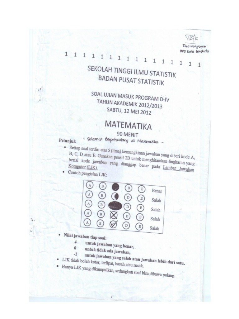 Jawaban Soal Stis 2012