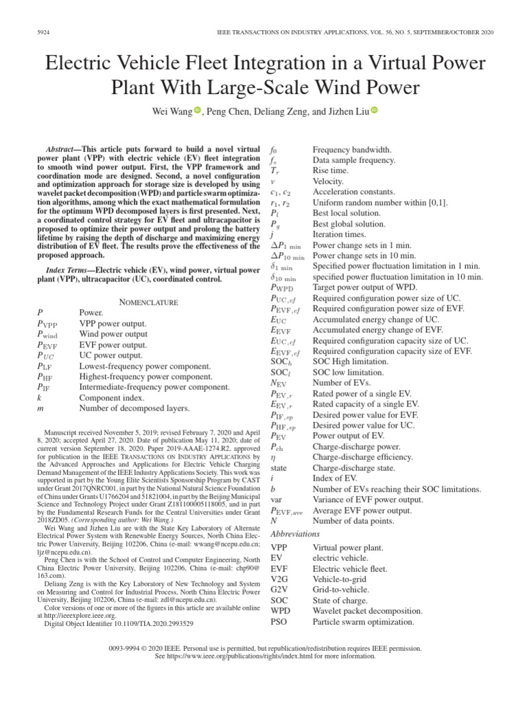 Electric Vehicle Fleet Integration in A Virtual Power Plant With Large ...