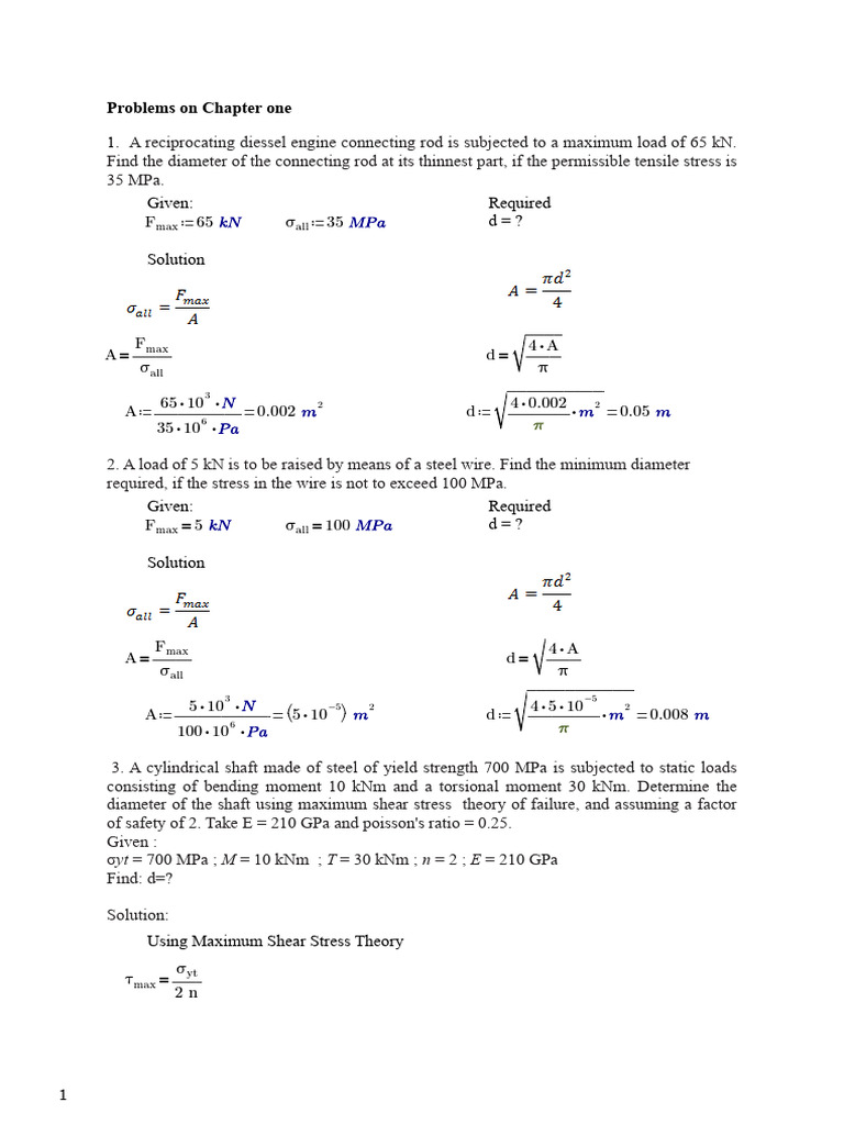 Problems On Chapter One | PDF | Strength Of Materials | Structural ...