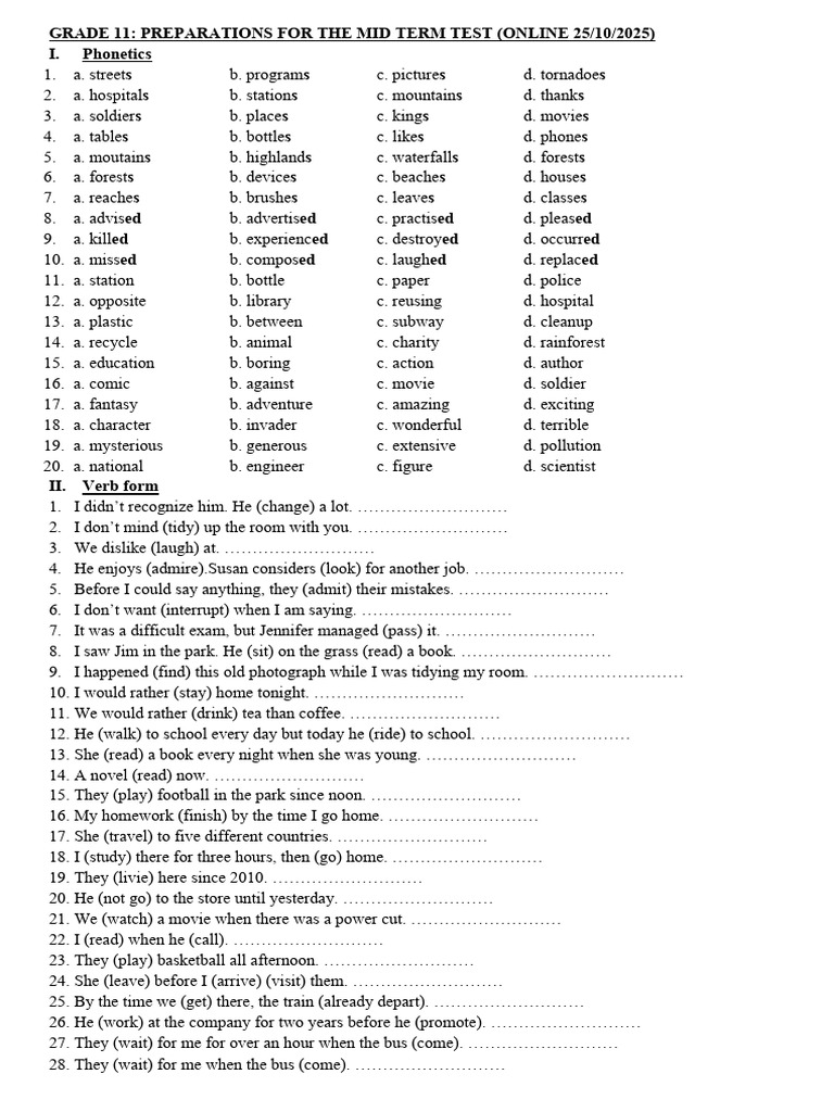 Grade 11 Midterm Test Prep Guide | PDF
