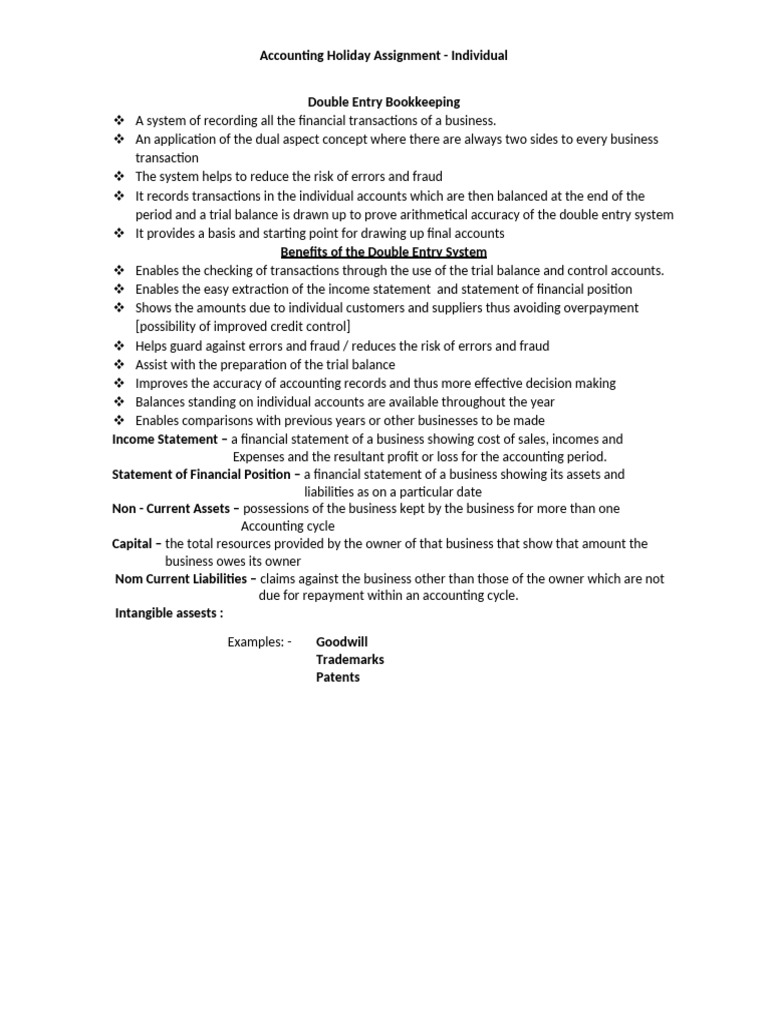 Double Entry Bookkeeping Assignment Guide | PDF | Debits And Credits ...