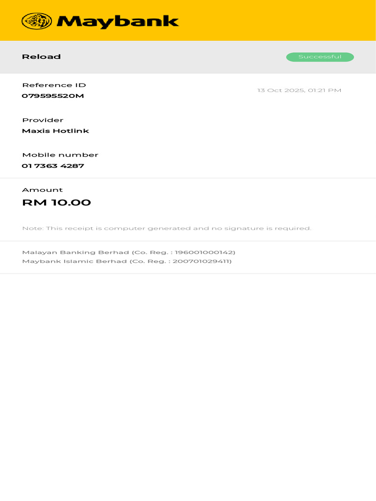Maxis Hotlink Payment Receipt | PDF