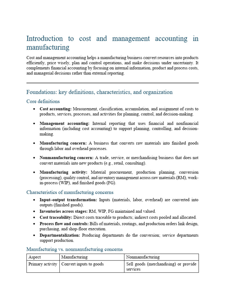 Cost and Management Accounting in Manufacturing | PDF | Cost Of Goods ...