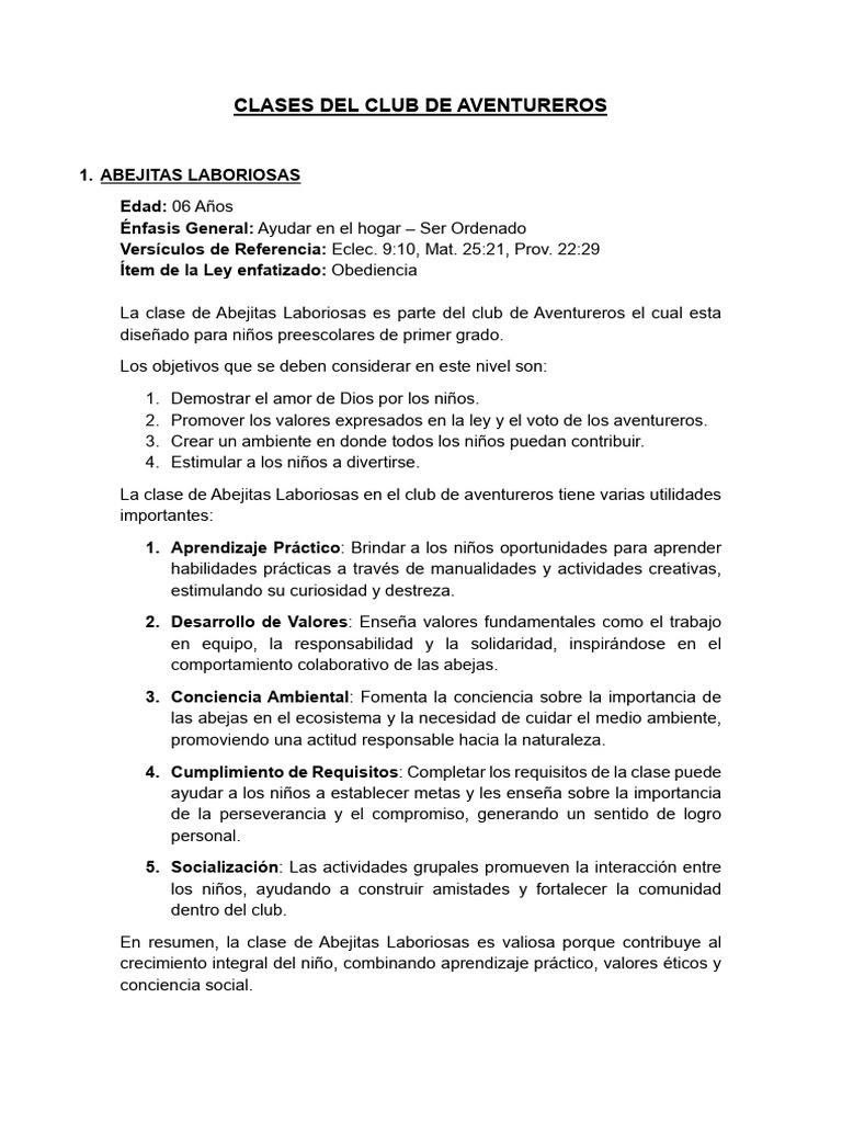 Utilidad Del Club Avt y Sus Clases | PDF | Educación de la primera ...